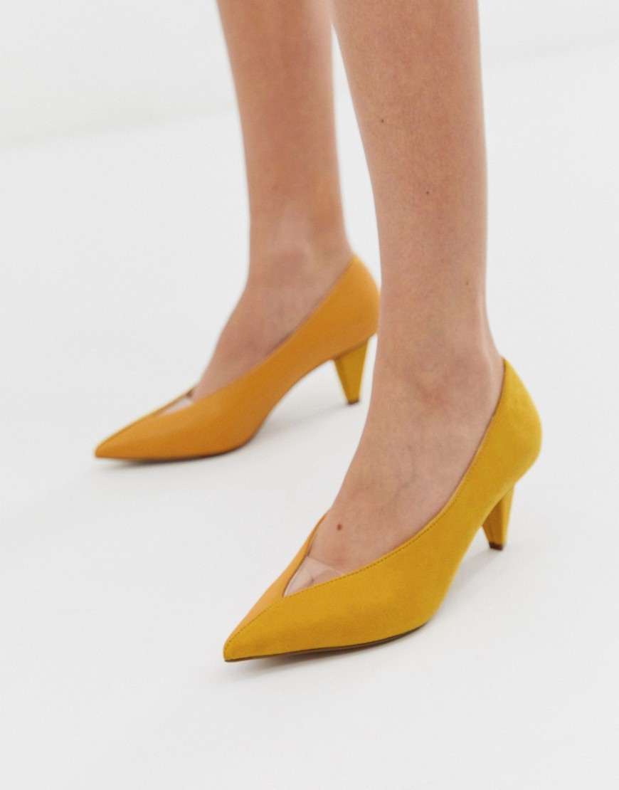 ASOS DESIGN Samina mid heeled court shoe in mustard