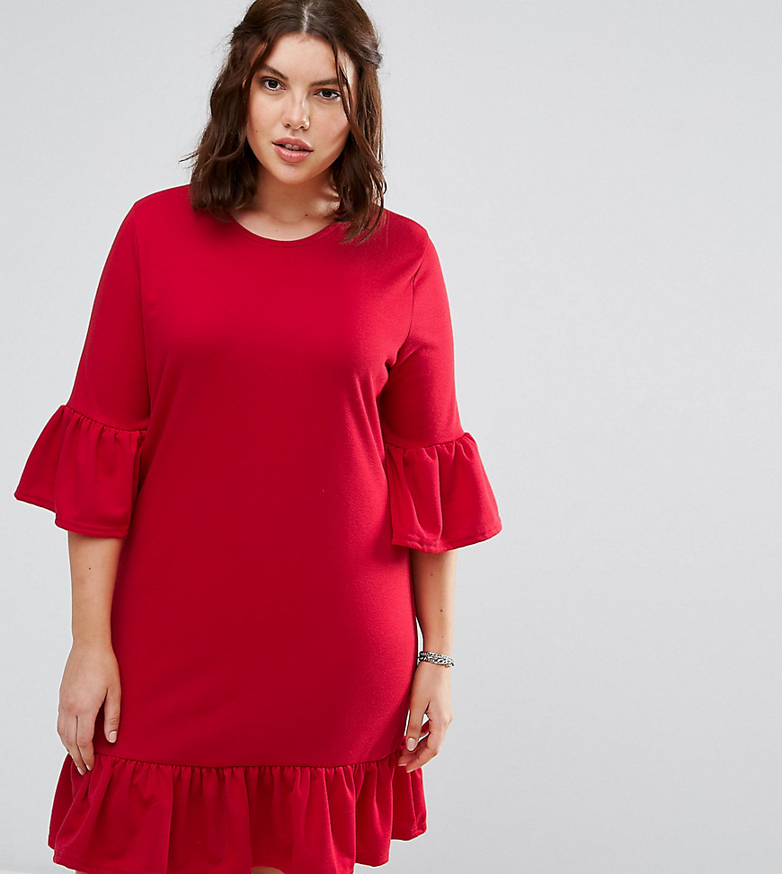 Alice & You Extreme Frill Sleeve And Hem Shift Dress - Red