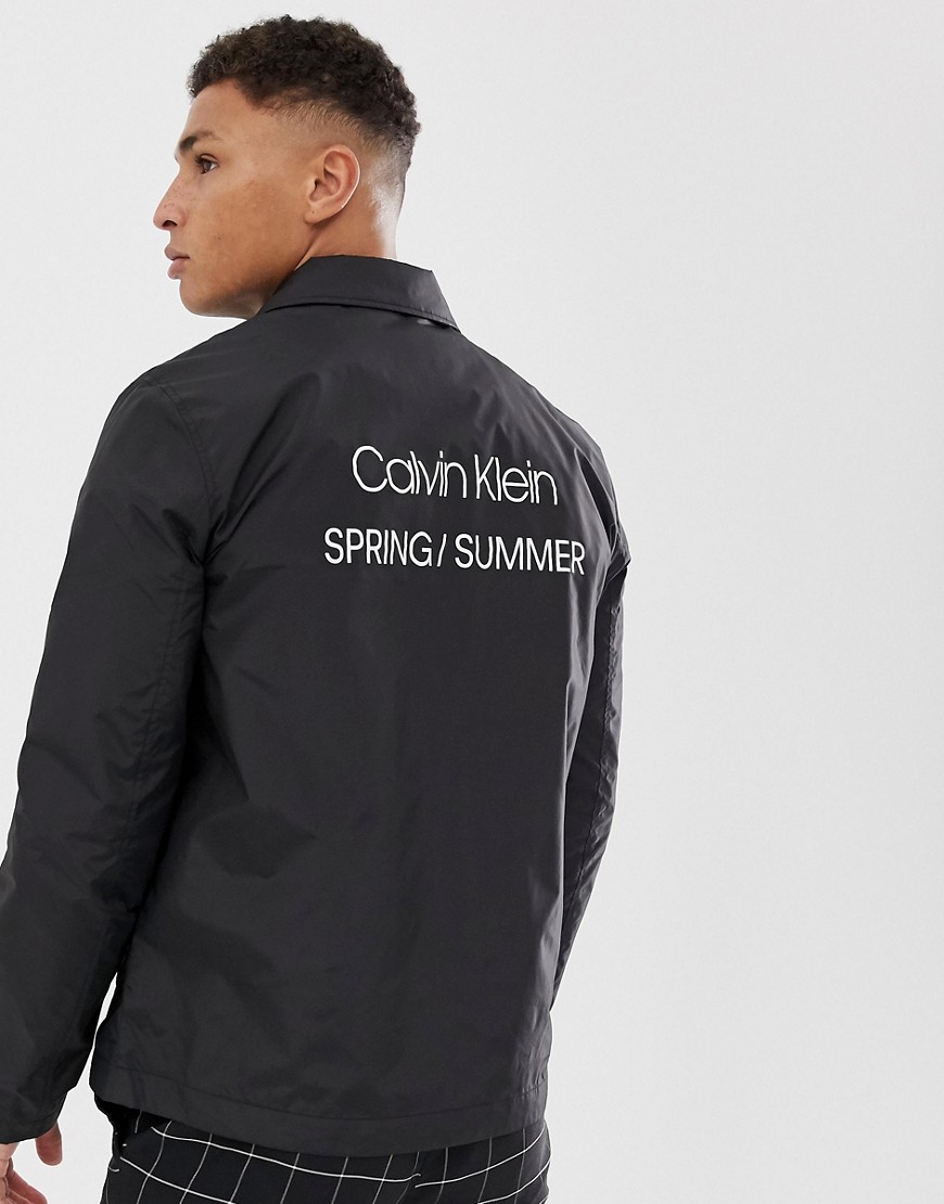 Calvin Klein back logo print nylon coach jacket in black