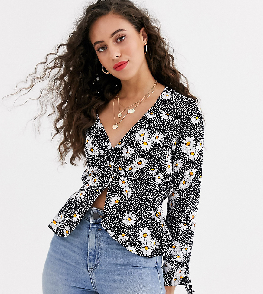 Miss Selfridge Petite blouse with twist front in floral print
