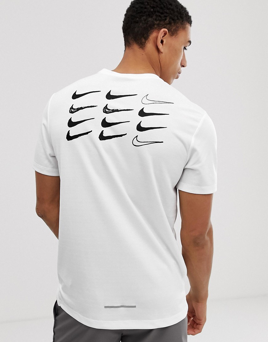 Nike Running miler swoosh print t-shirt in white