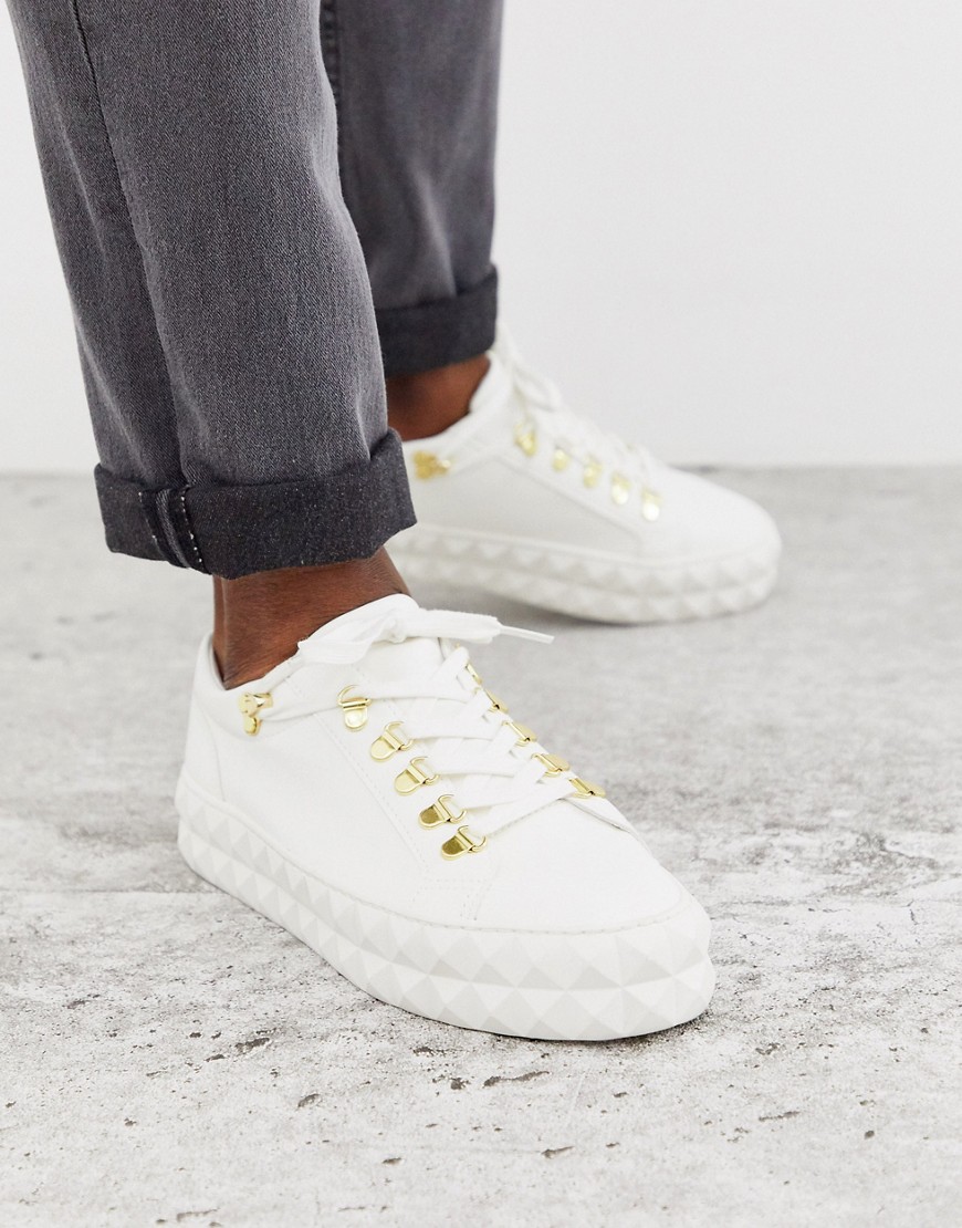 ASOS DESIGN hiker trainers in white and gold with chunky diamond sole