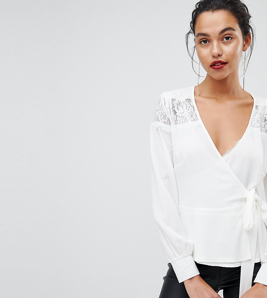 Outrageous Fortune Ruffle Detail Lace Insert Wrap Blouse