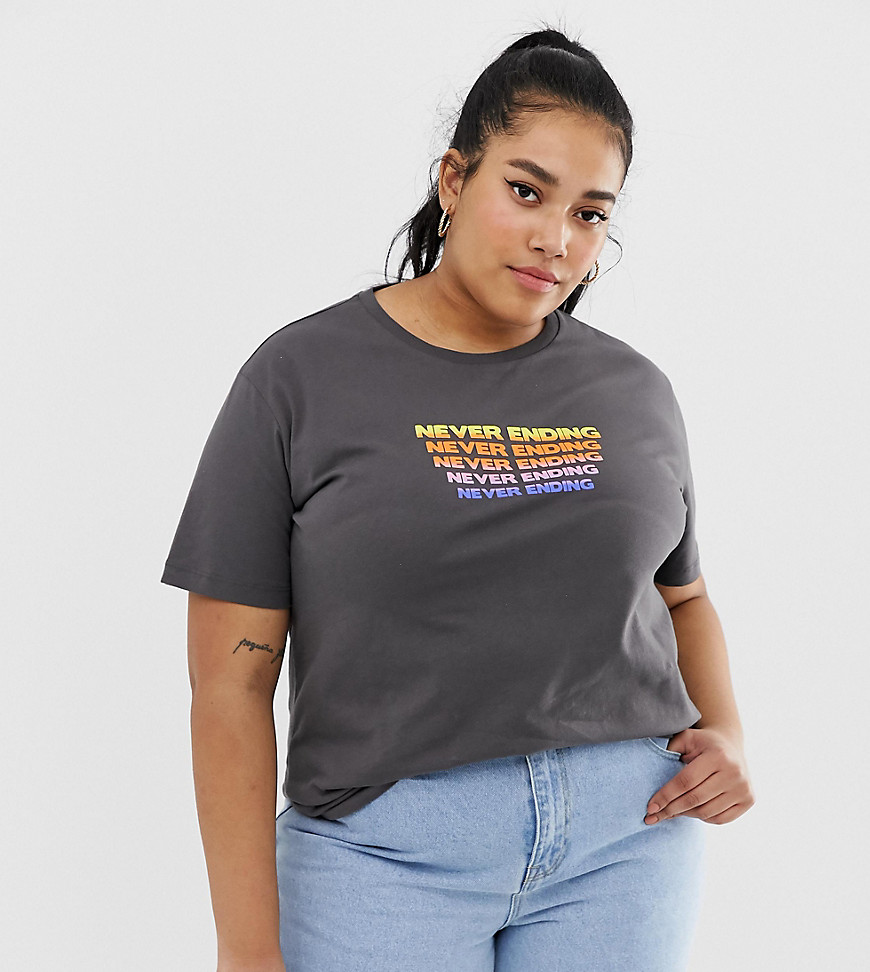 ASOS DESIGN Curve t-shirt with never ending rainbow motif