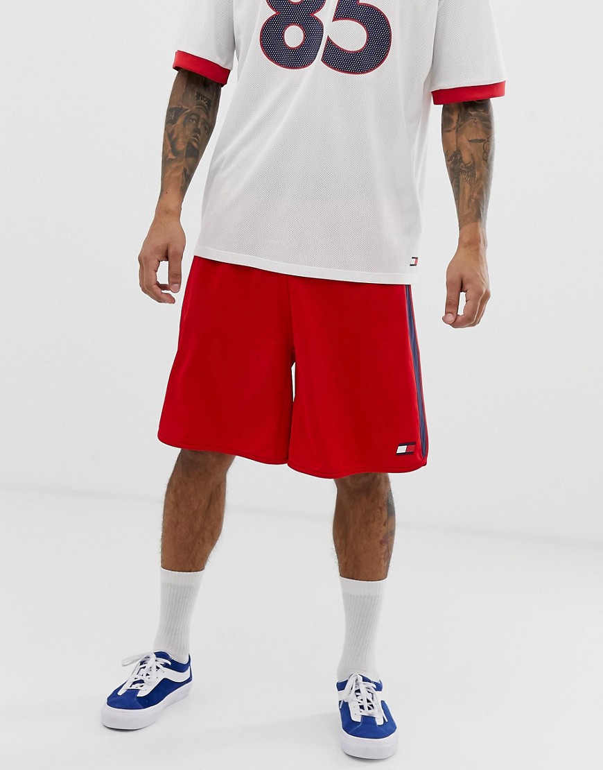 Tommy Sport basketball shorts with side tape in red
