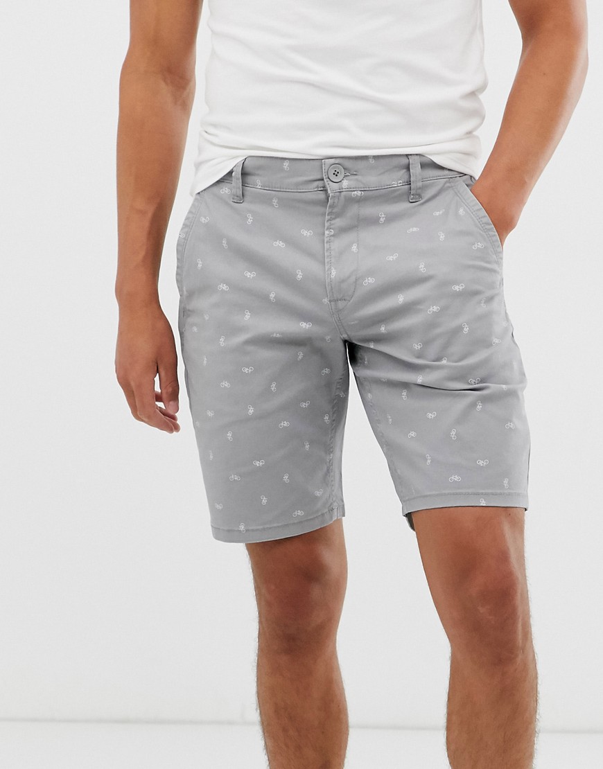 Only & Sons printed chino shorts in grey