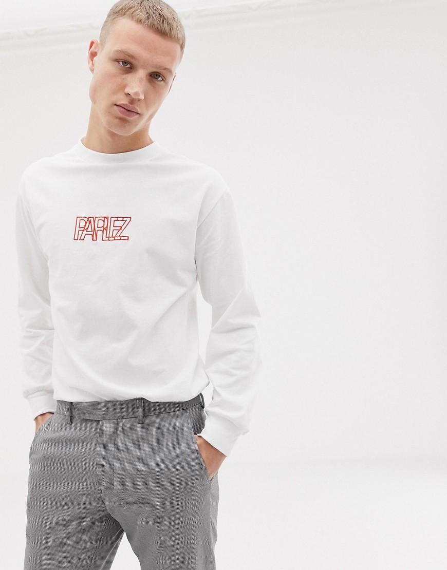 Parlez long sleeve t-shirt with embroidered crossover chest logo in white