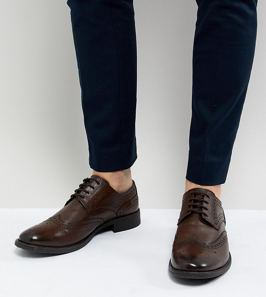 Frank Wright Wide Fit Brogues In Brown Leather