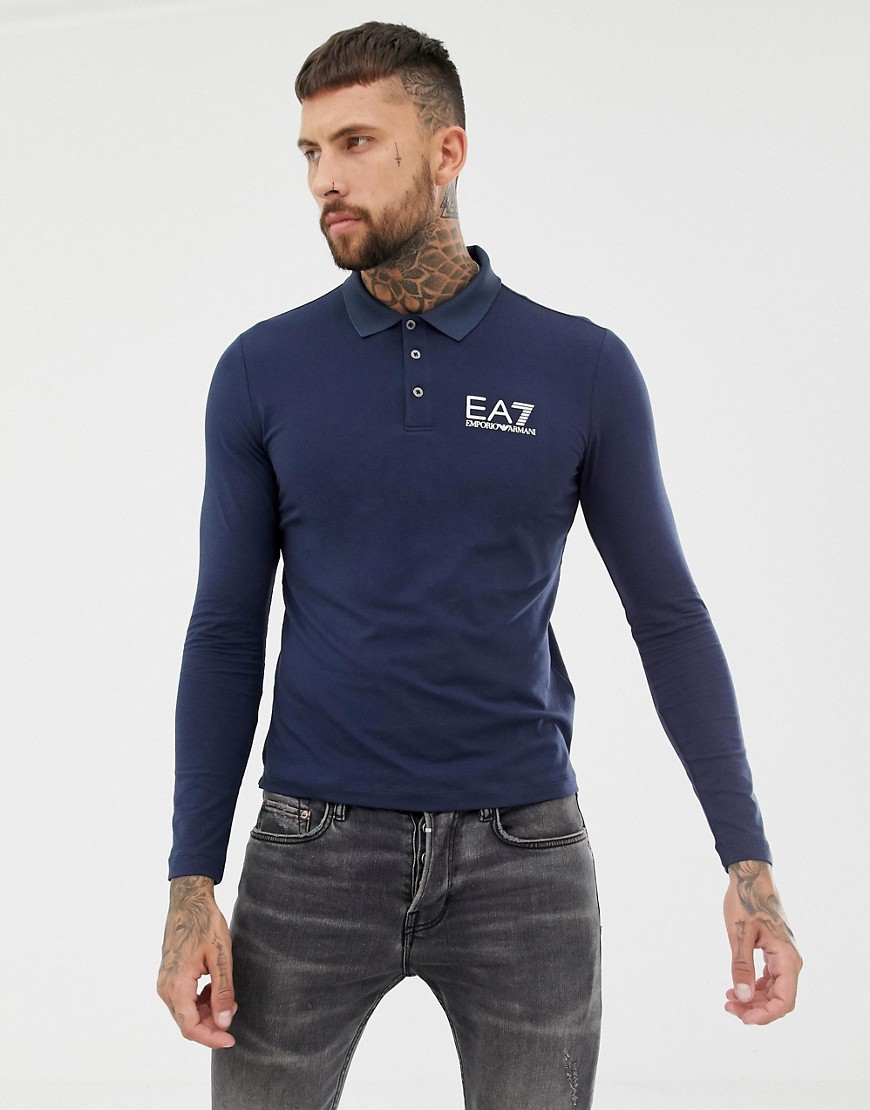 EA7 Train Core IDslim fit long sleeve logo polo shirt with stretch in navy