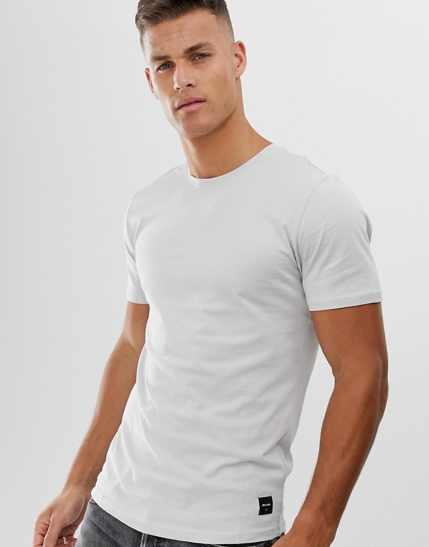 Only & Sons longline curved hem t-shirt in light grey
