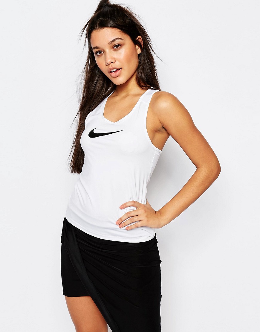 Nike Pro Cool Fitted Vest Top With Swoosh Logo - White/black