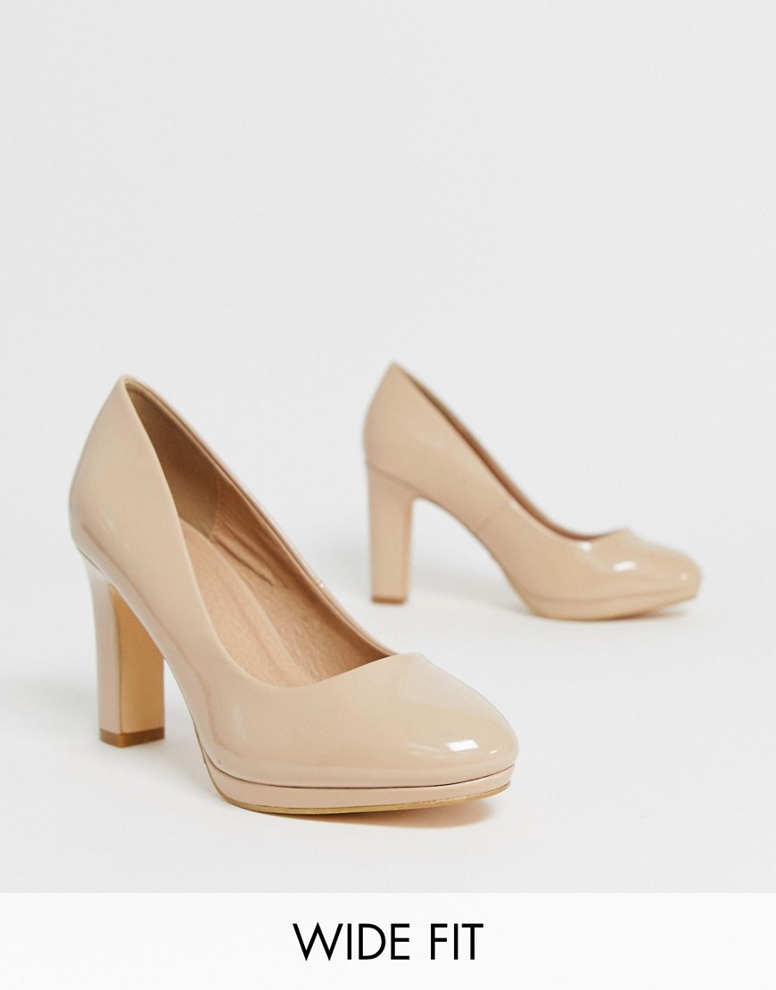 Simply Be wide fit Abigail heeled court shoe in beige