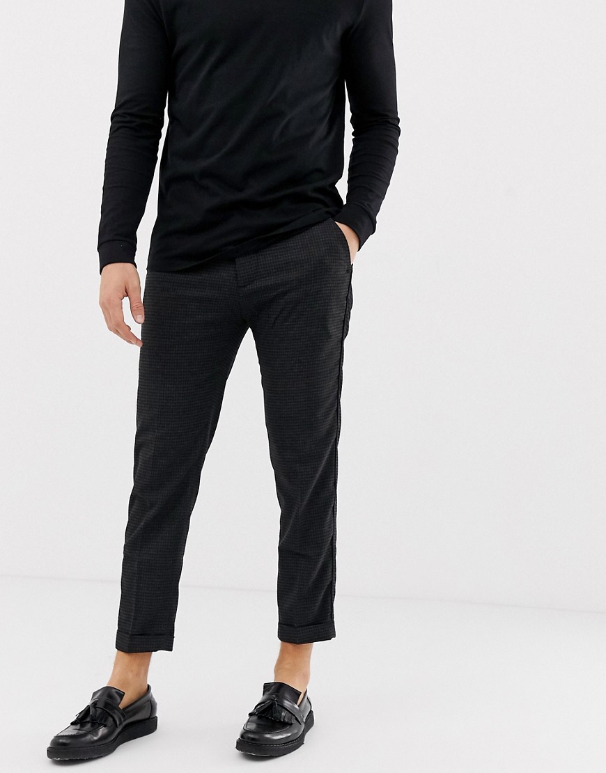 Pull&Bear slim tailored trousers in grey houndstooth