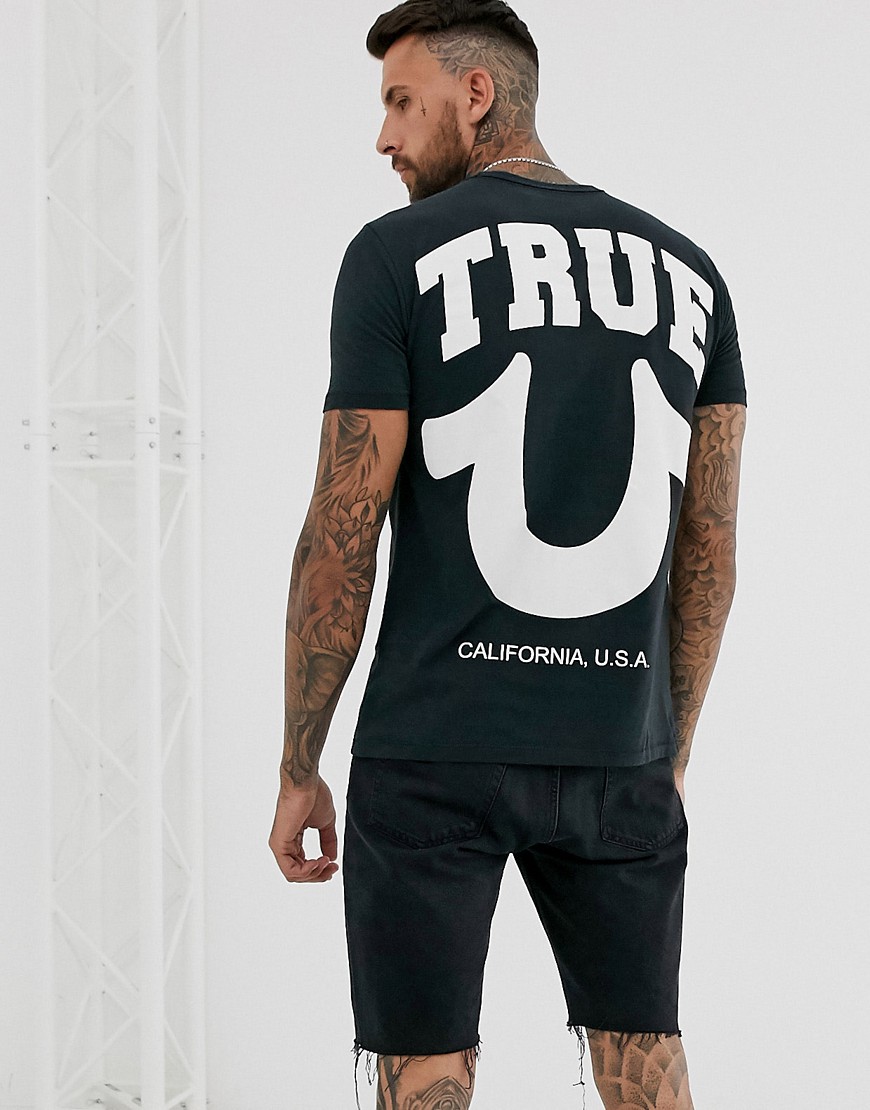 True Religion chest and back logo crew neck t-shirt in black