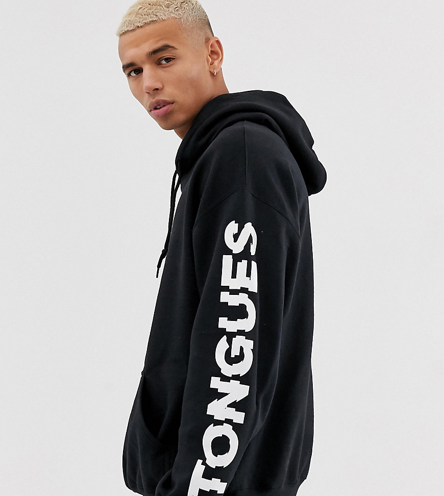 Crooked Tongues oversized hoodie in black with sleeve print