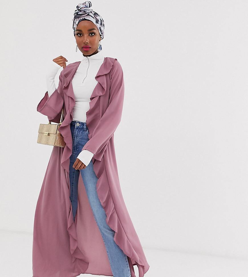 Verona frill front duster jacket in dusty pink