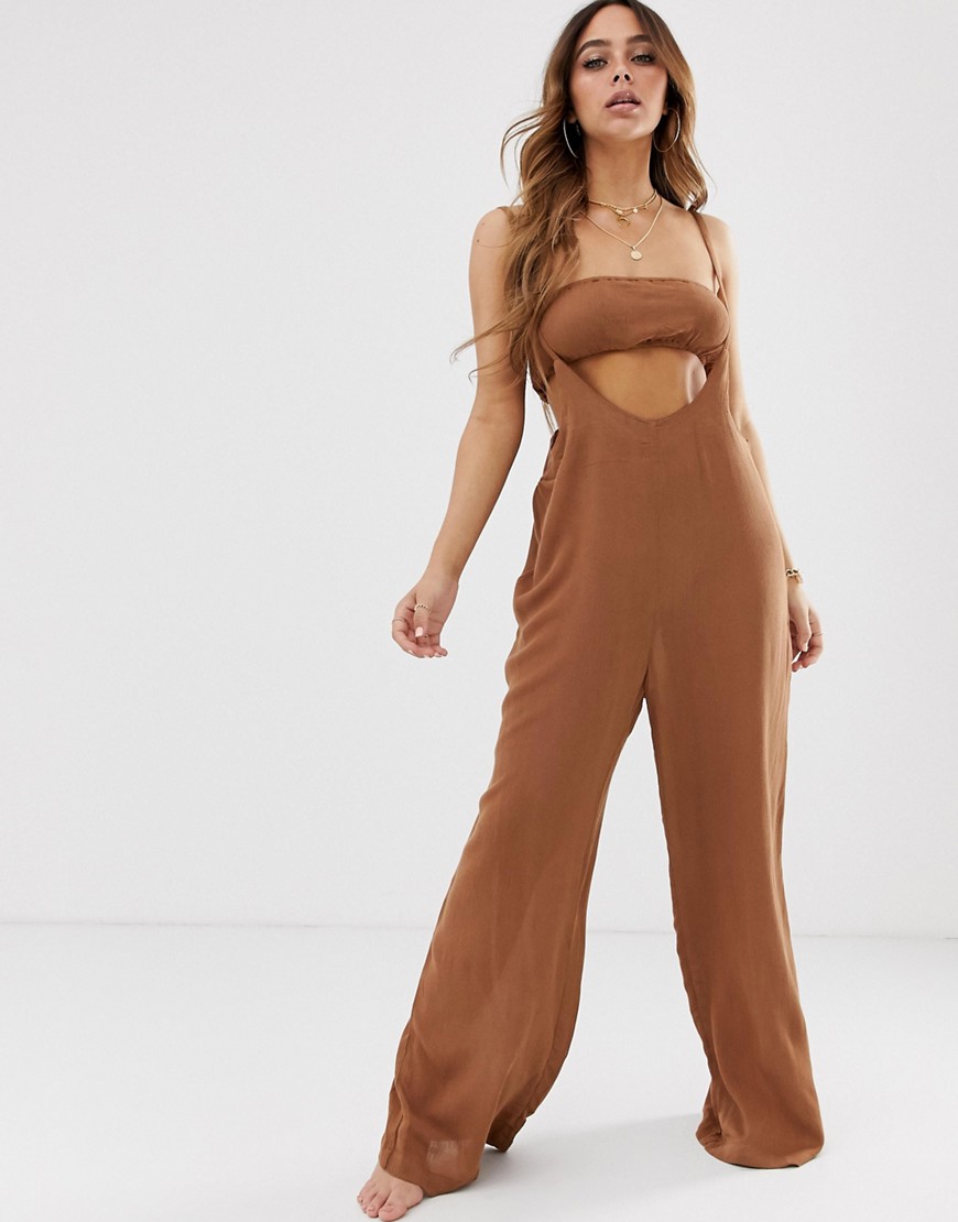 Charlie Holiday Desert beach jumpsuit and bandeau co-ord in brown