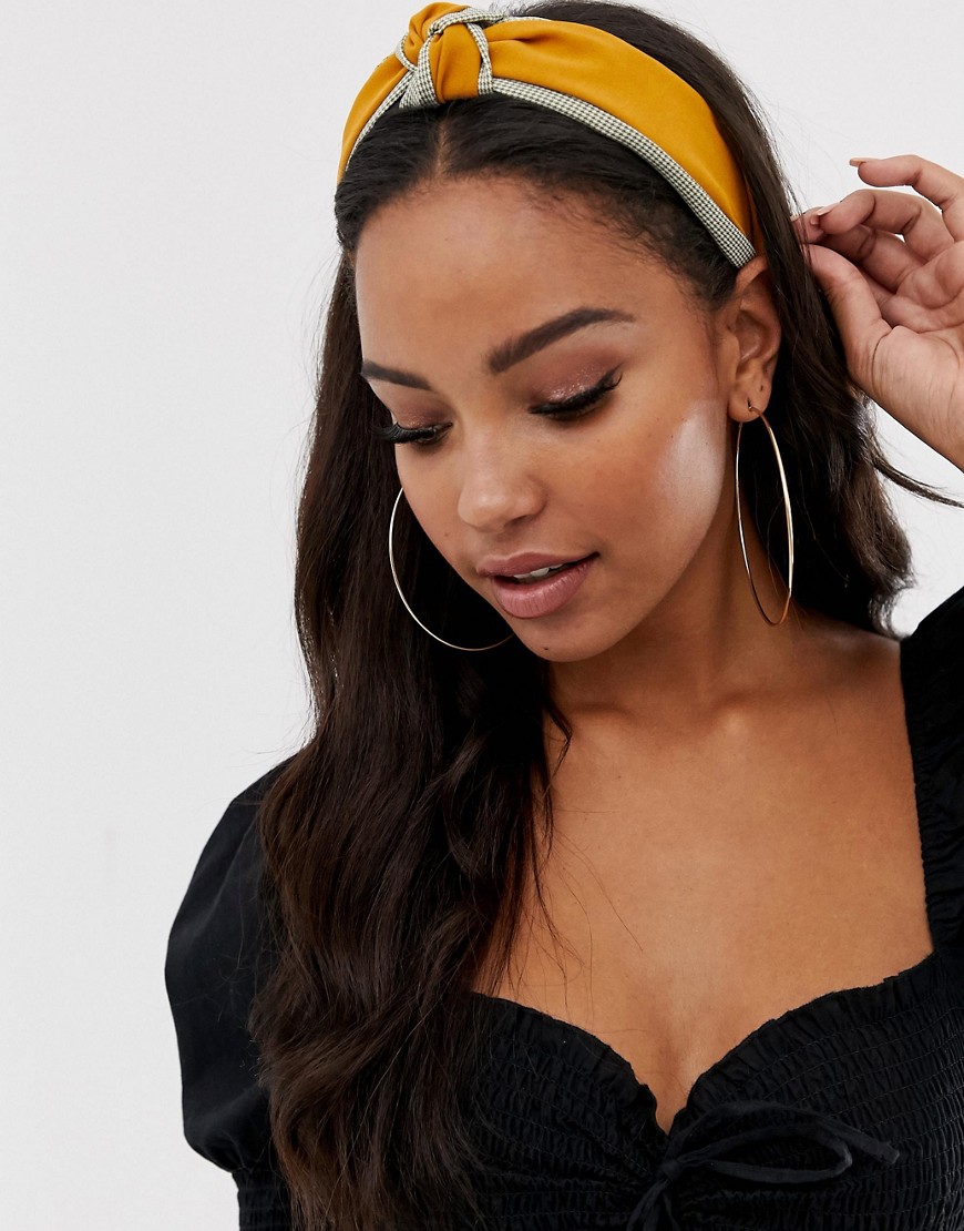 Boohoo gingham knotted head band in yellow