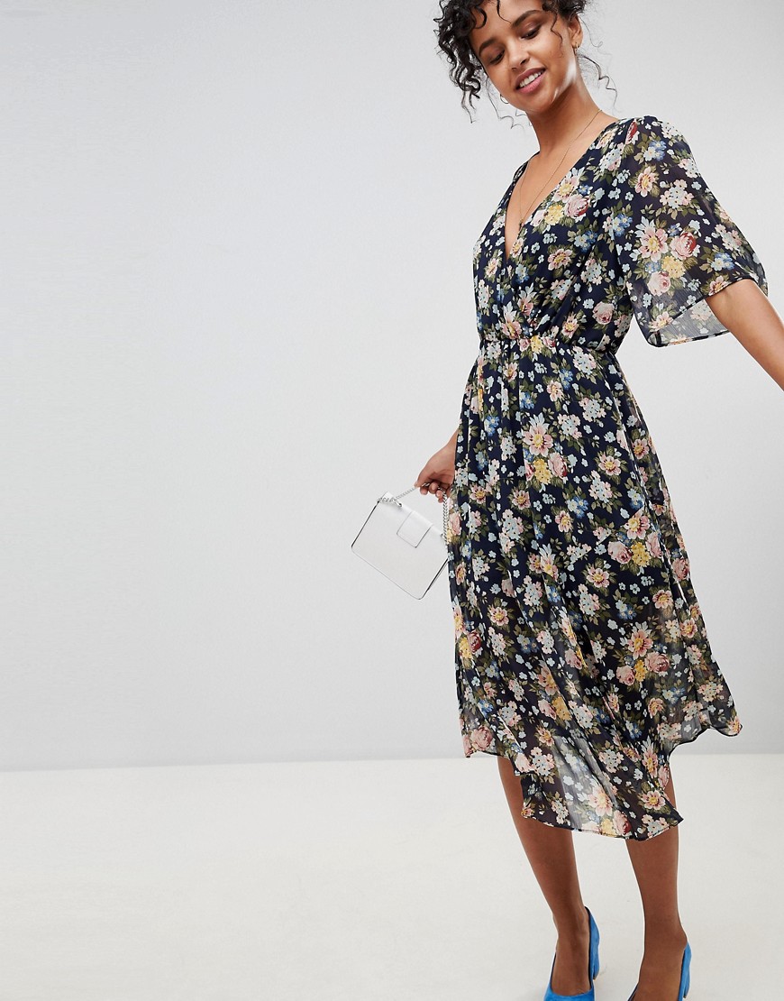 Pepe Jeans Magaly Floral Wrap Midi Dress