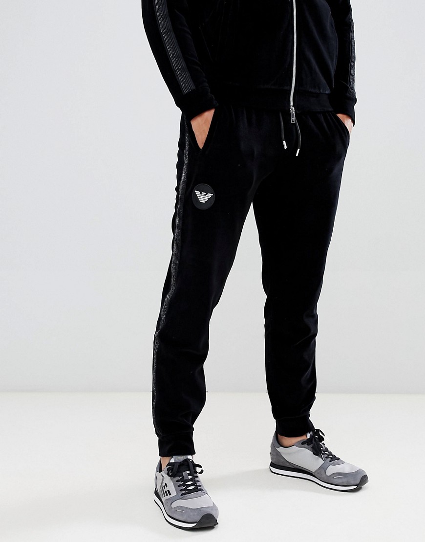Emporio Armani velour jogger sweat with taping in black