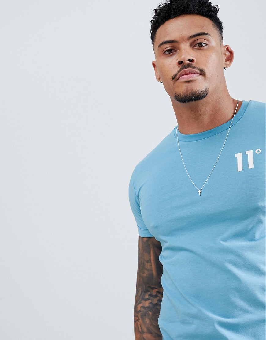 11 Degrees muscle fit t-shirt in light blue with logo - Blue