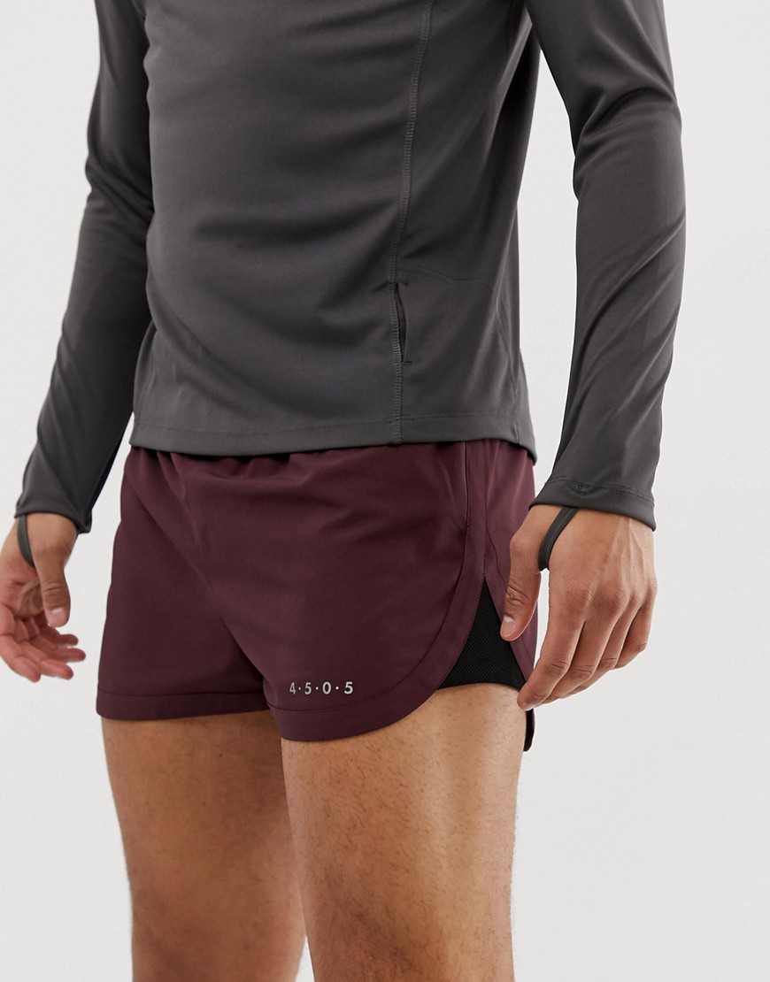 ASOS 4505 running shorts in short length with mesh panel in burgundy
