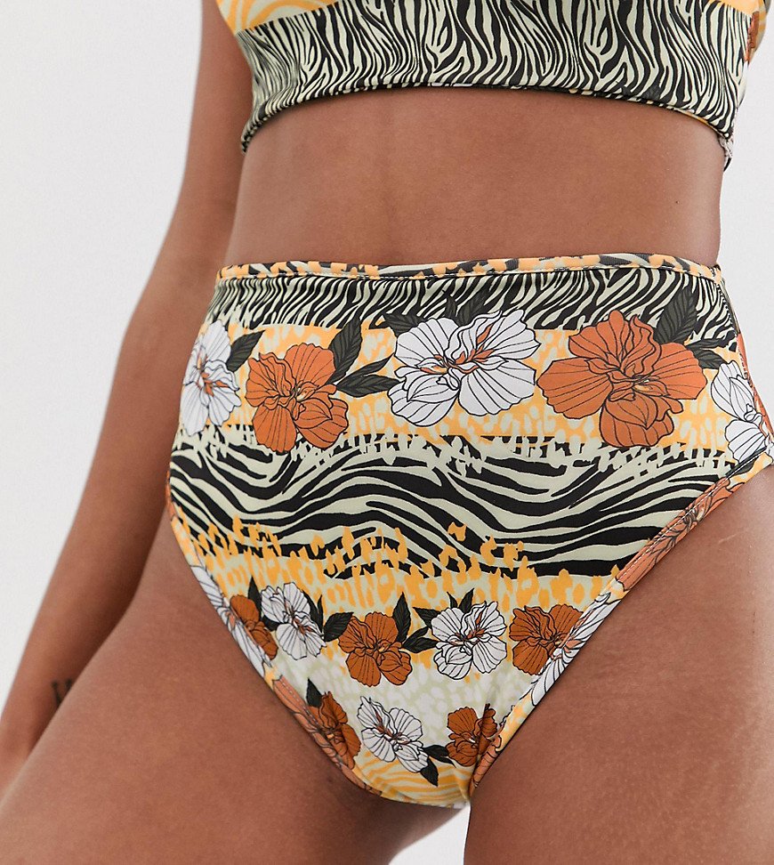 PrettyLittleThing high waisted bikini bottoms in mixed print