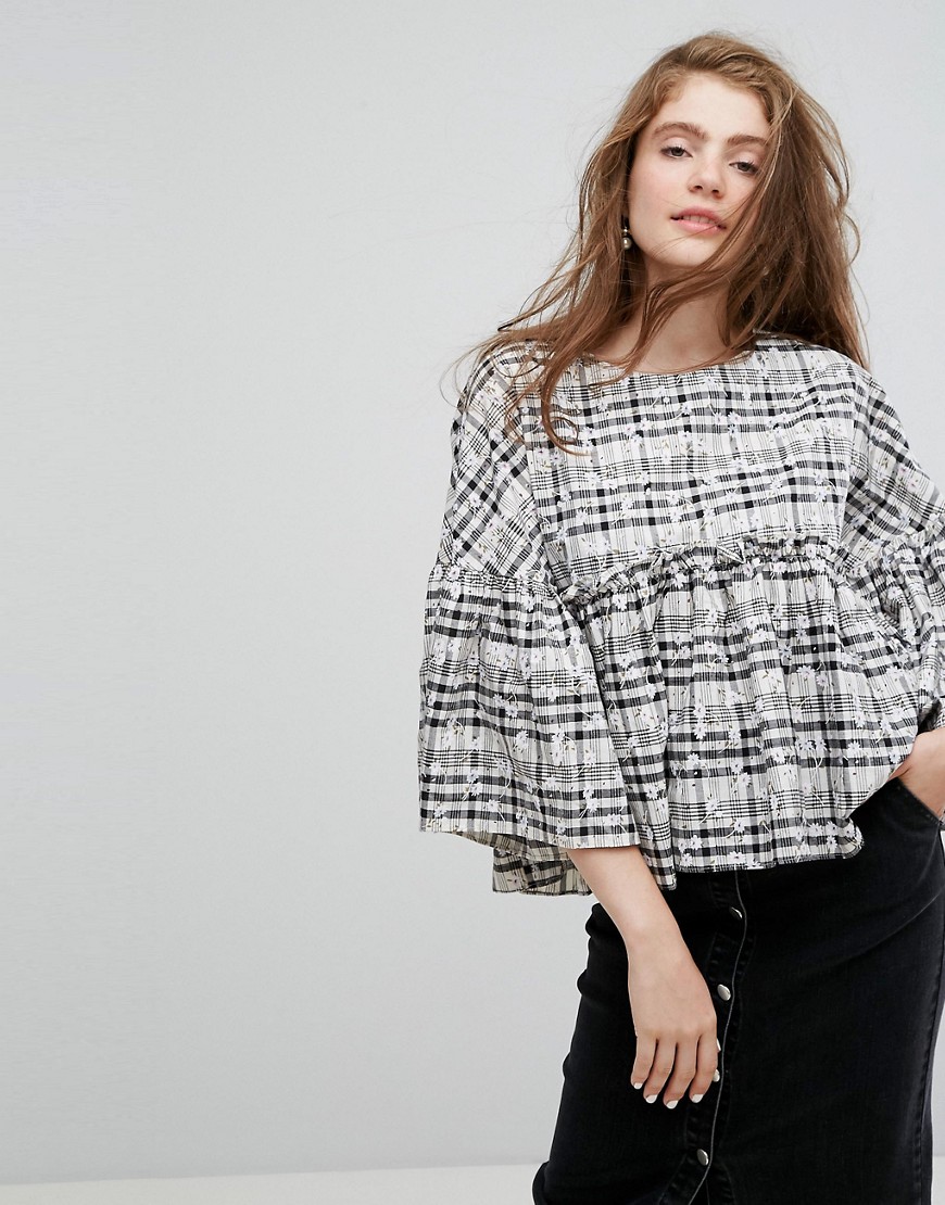 Willow and Paige Smock Top In Floral Gingham - Multi