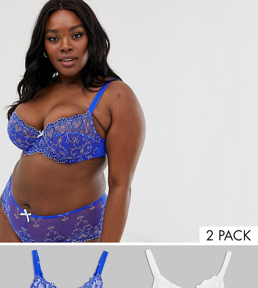 Simply Be 2 pack full cup lace bra in blue and white