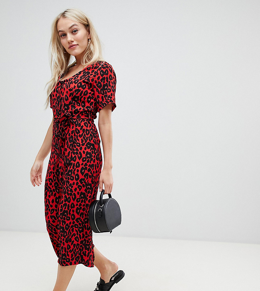 New Look Petite belted jumpsuit in red pattern