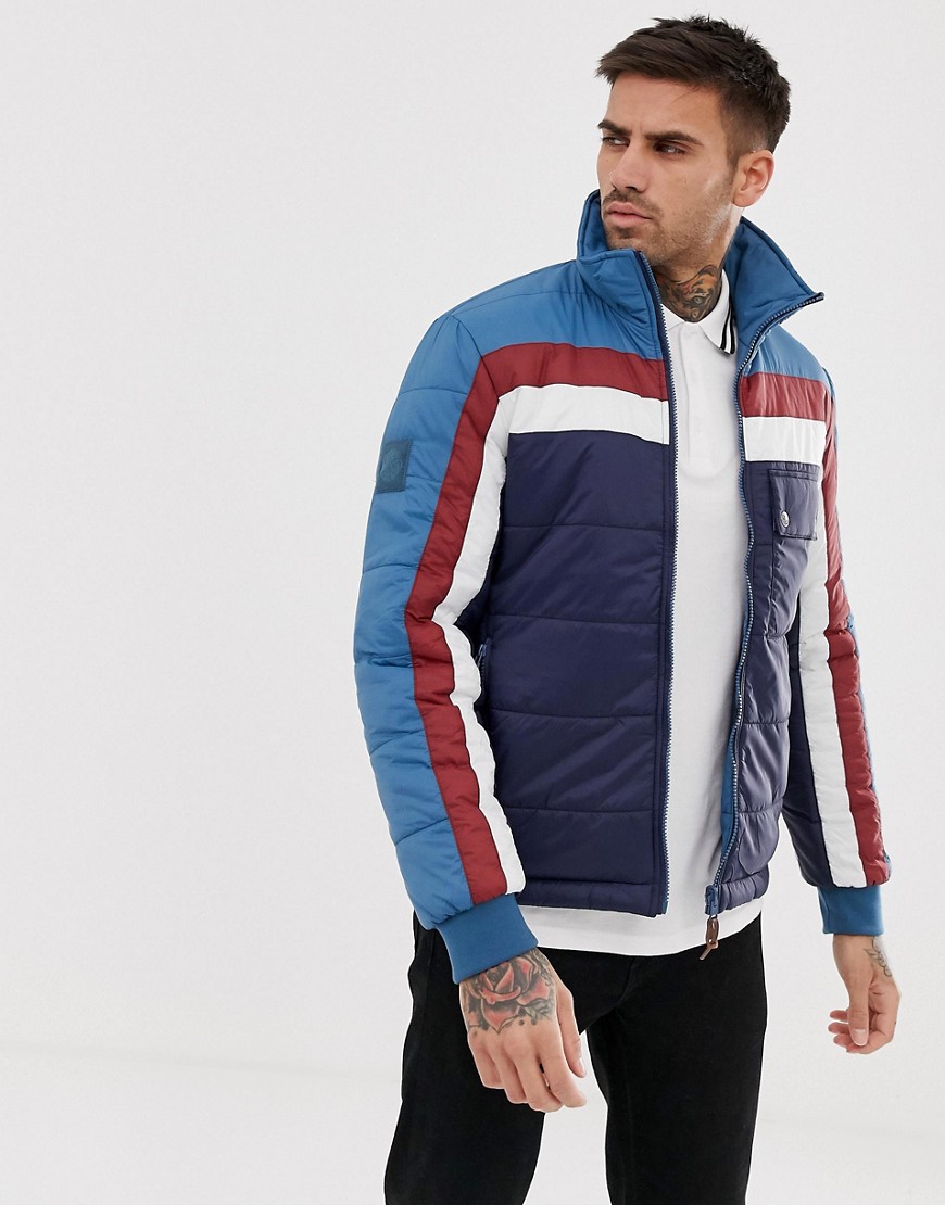 Pretty Green reversible quilted zip through jacket in blue