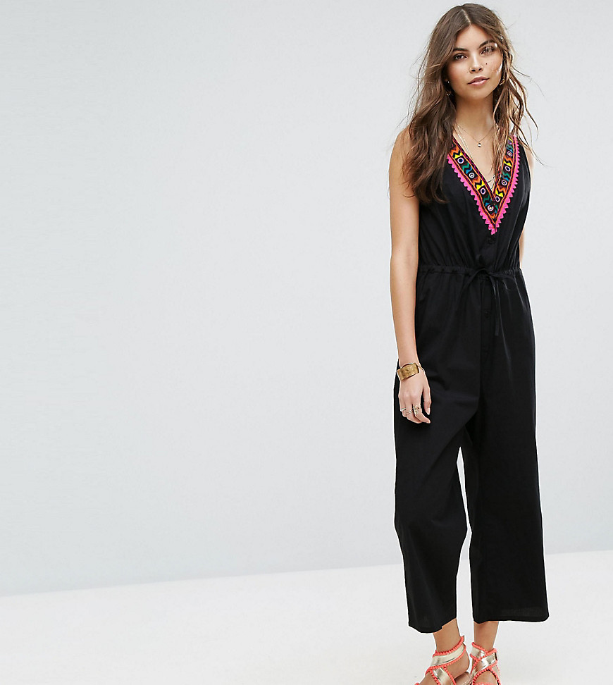 Rocca Bella Embroidered Front Neck Cullotte Beach Jumpsuit
