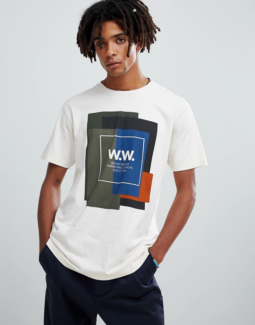 Wood Wood patch print logo in off white - White