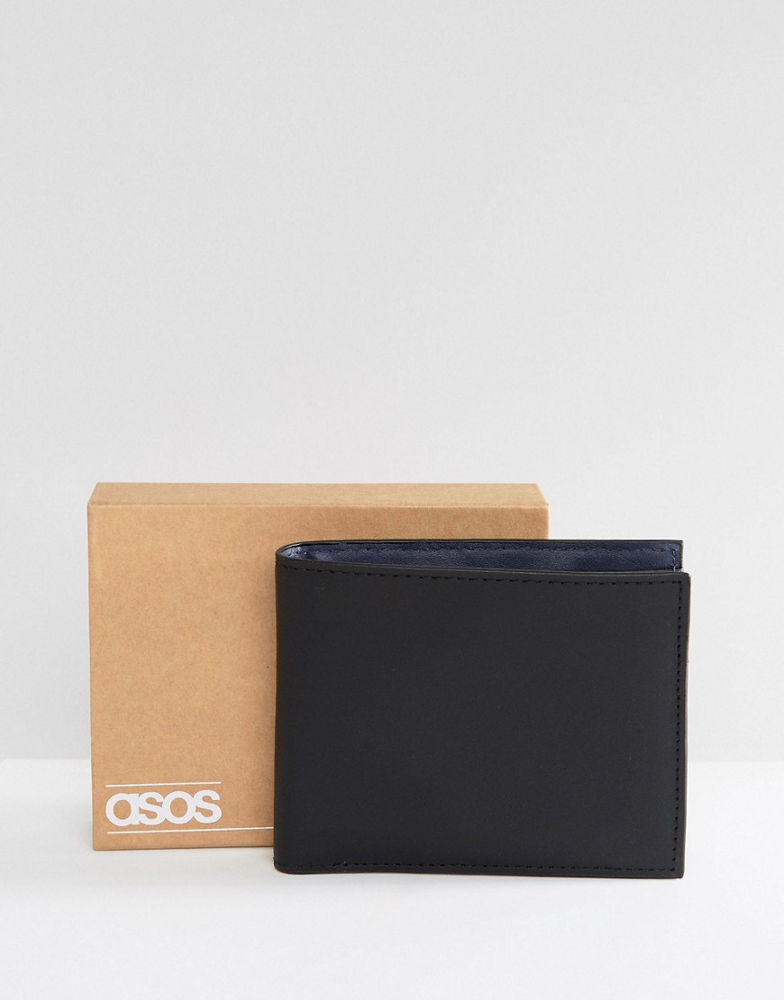 Черный кожаный бумажник с синим внутренним кармашком для монет ASOS 