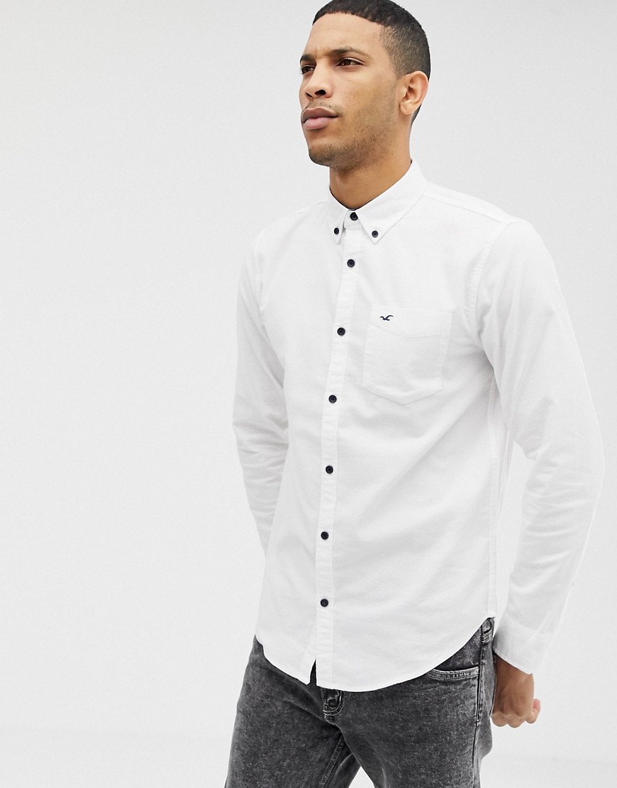 Hollister icon logo button down oxford shirt slim fit in white