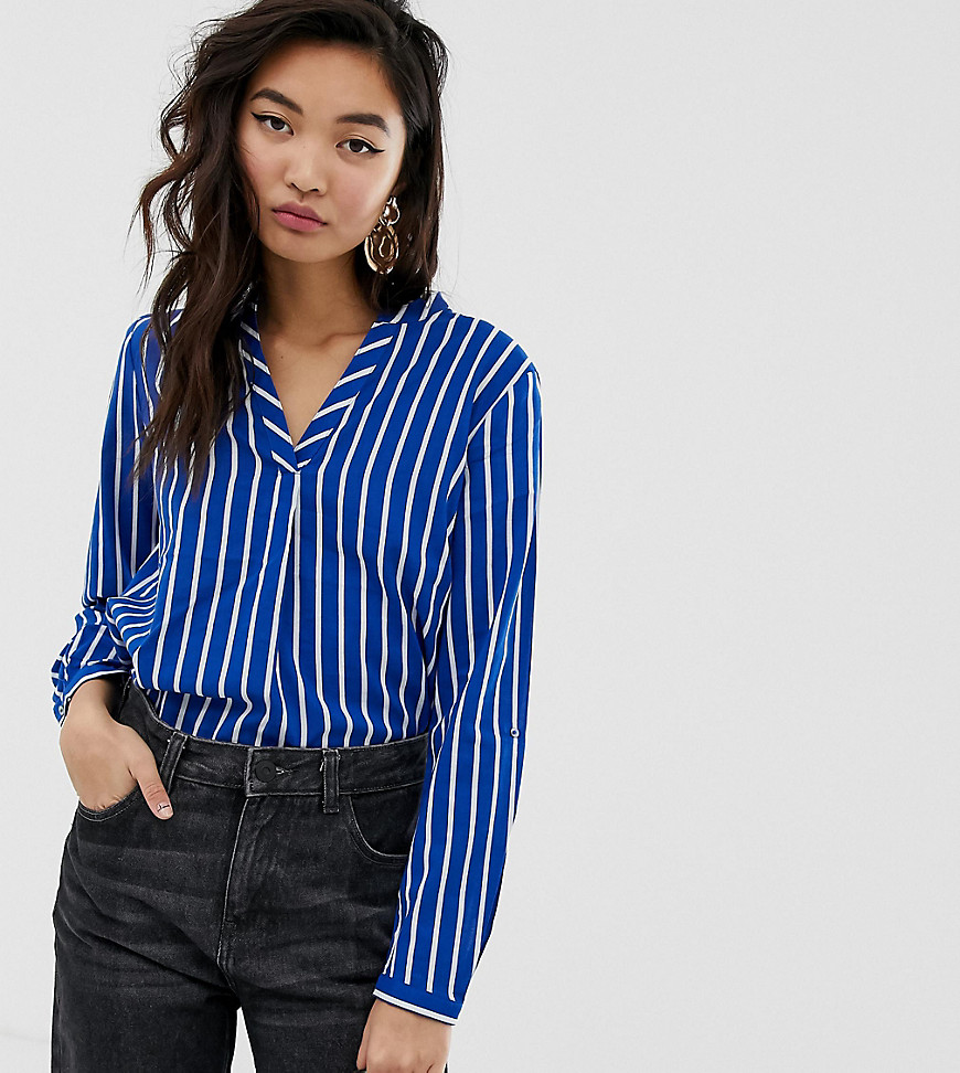 Esprit v-neck blouse in stripe blue and white
