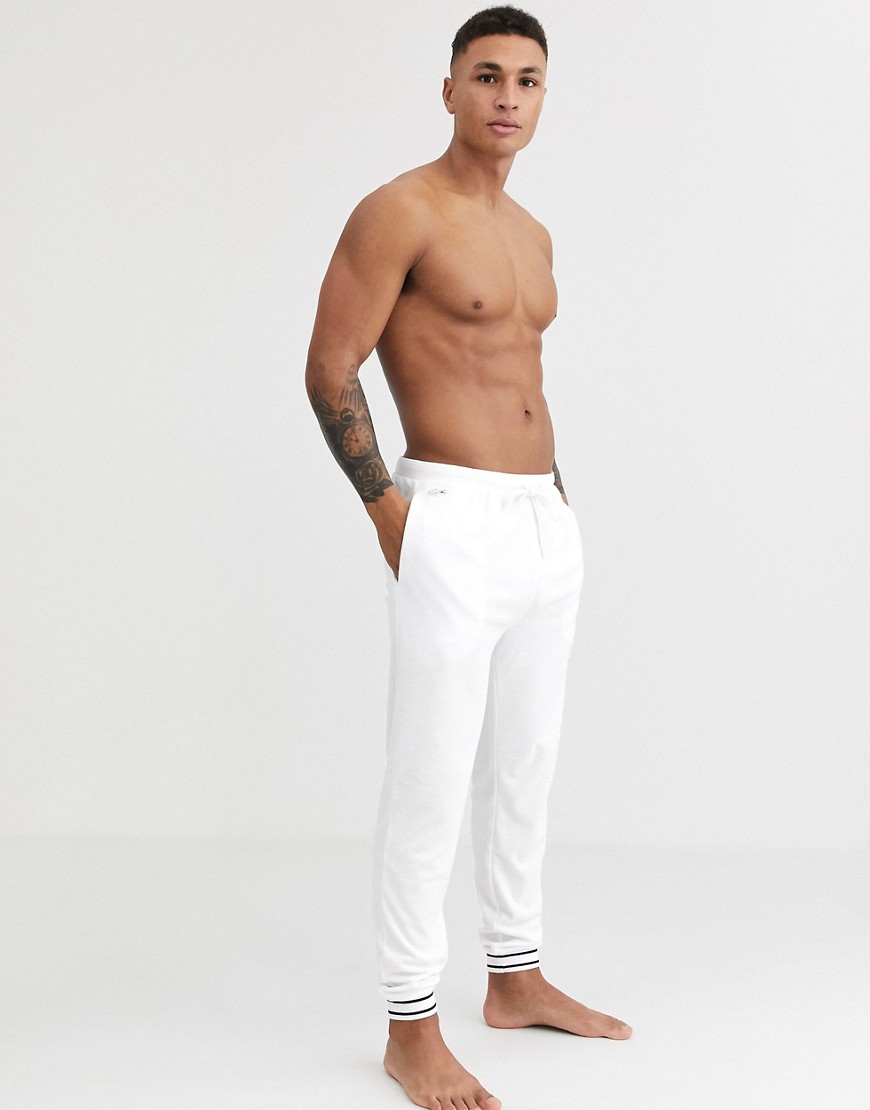 Lacoste Shower Terry logo cuffed joggers in white
