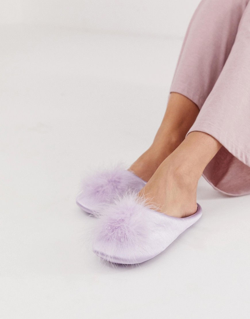 Women'secret satin fluffy slippers in lilac