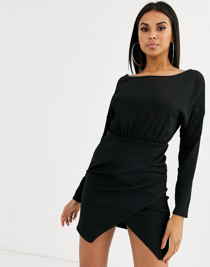 Ivyrevel ribbed mini dress with wrap skirt in black