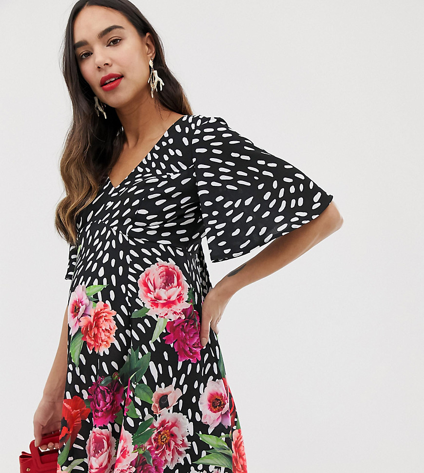 Blume Maternity fluted sleeve midi dress in multi floral