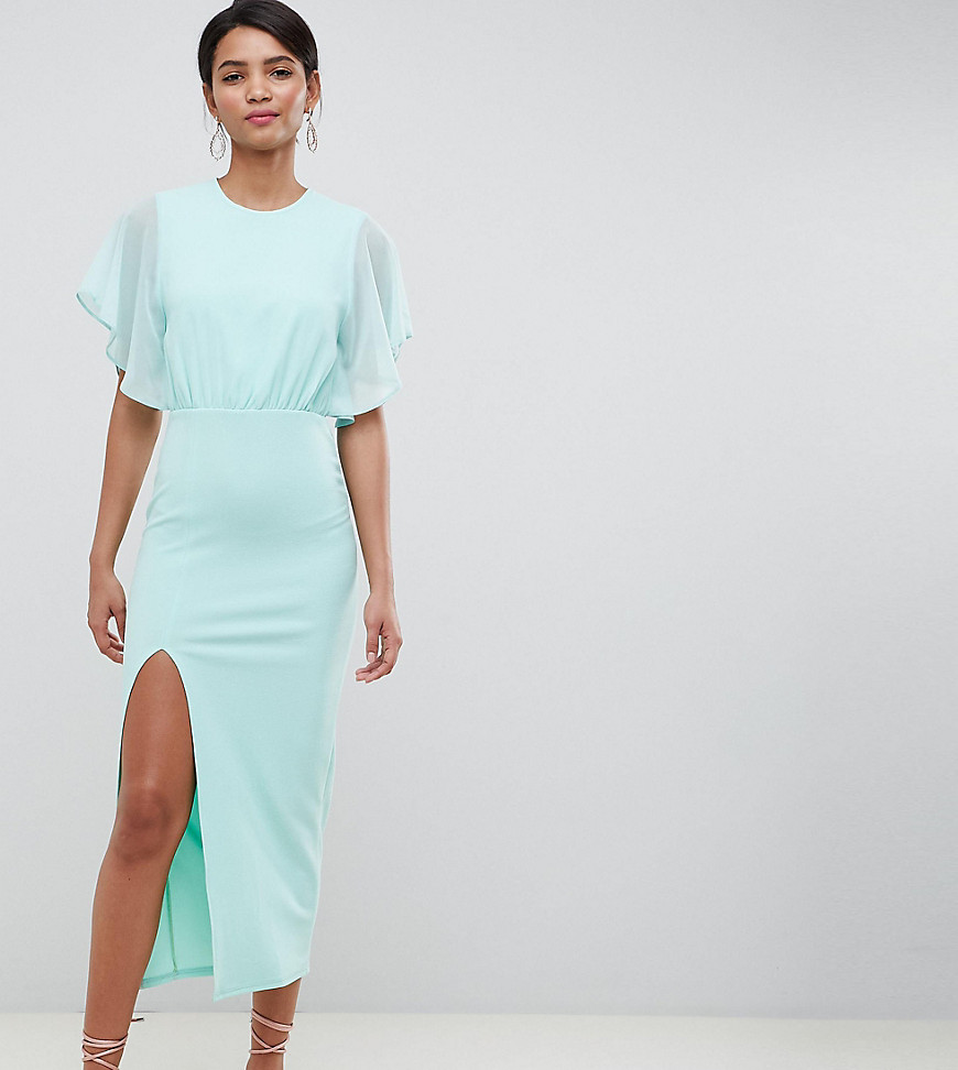 Silver Bloom chiffon top midaxi dress with flutter sleeve in mint