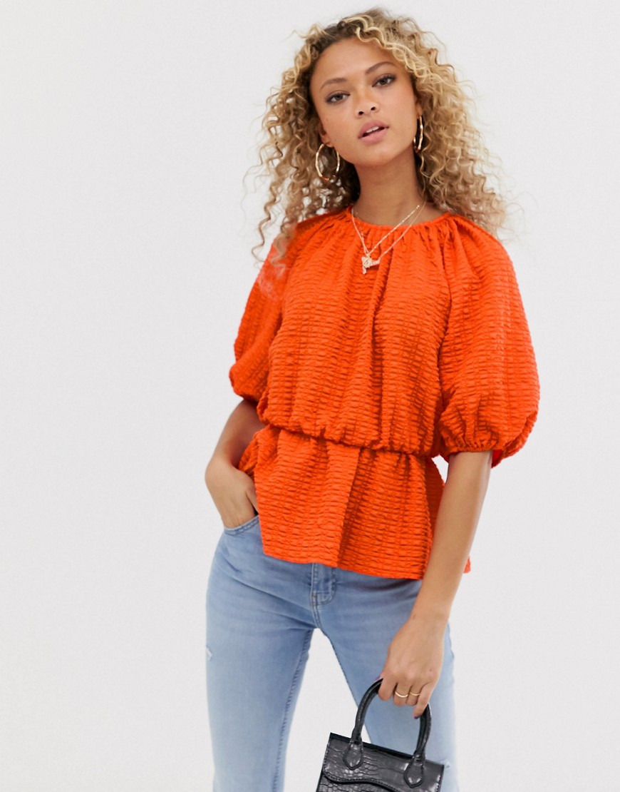 ASOS DESIGN short sleeve waisted top in textured fabric