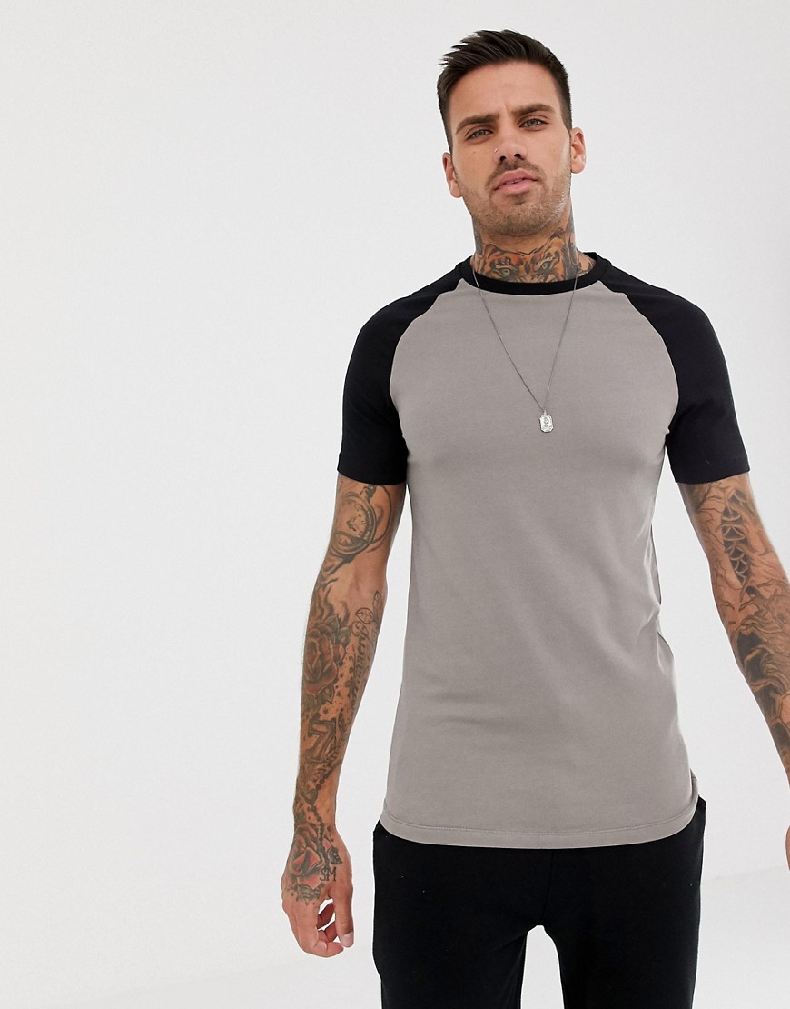 ASOS DESIGN muscle fit raglan t-shirt with crew neck in beige