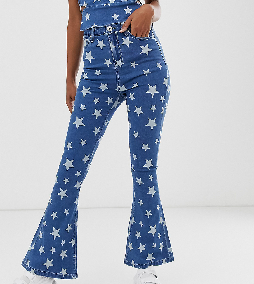 One Above Another high waist flare jeans in star print denim co-ord