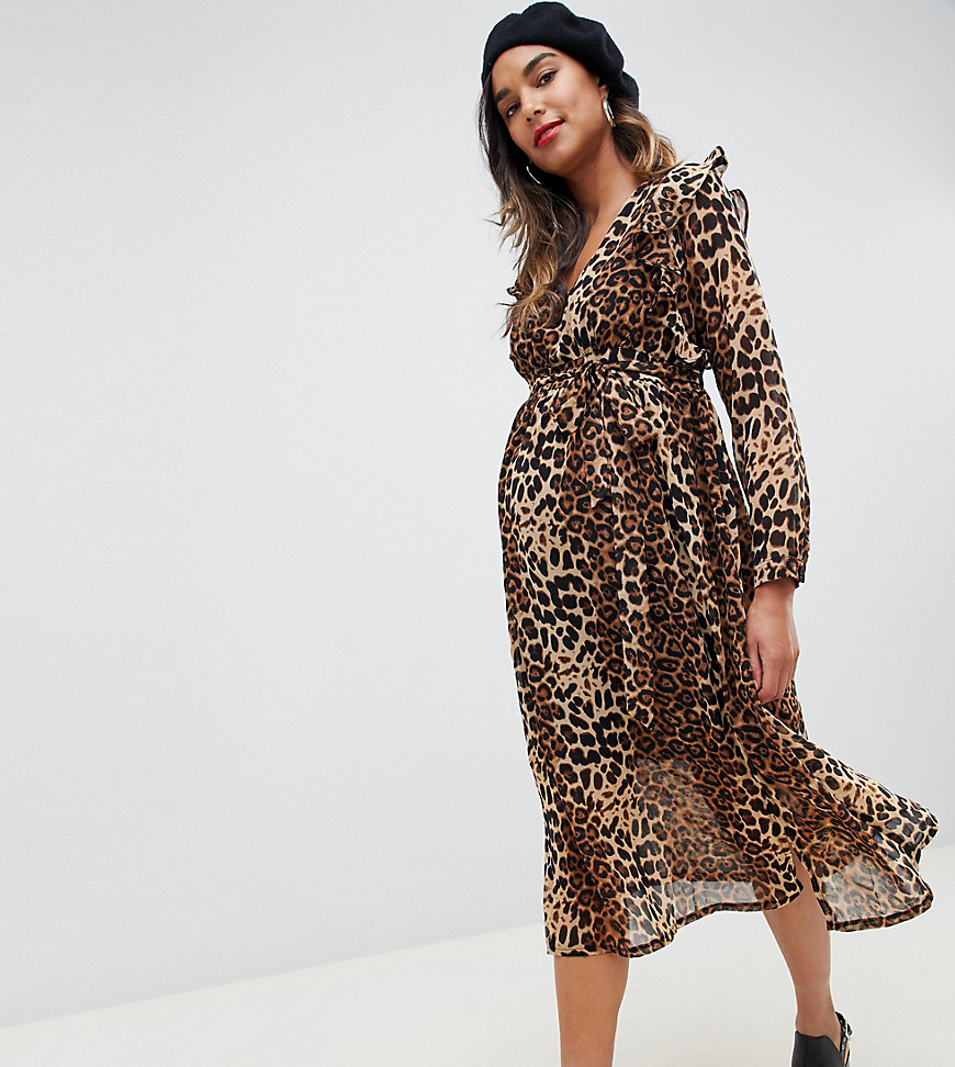 Glamorous Bloom midi wrap dress in leopard print