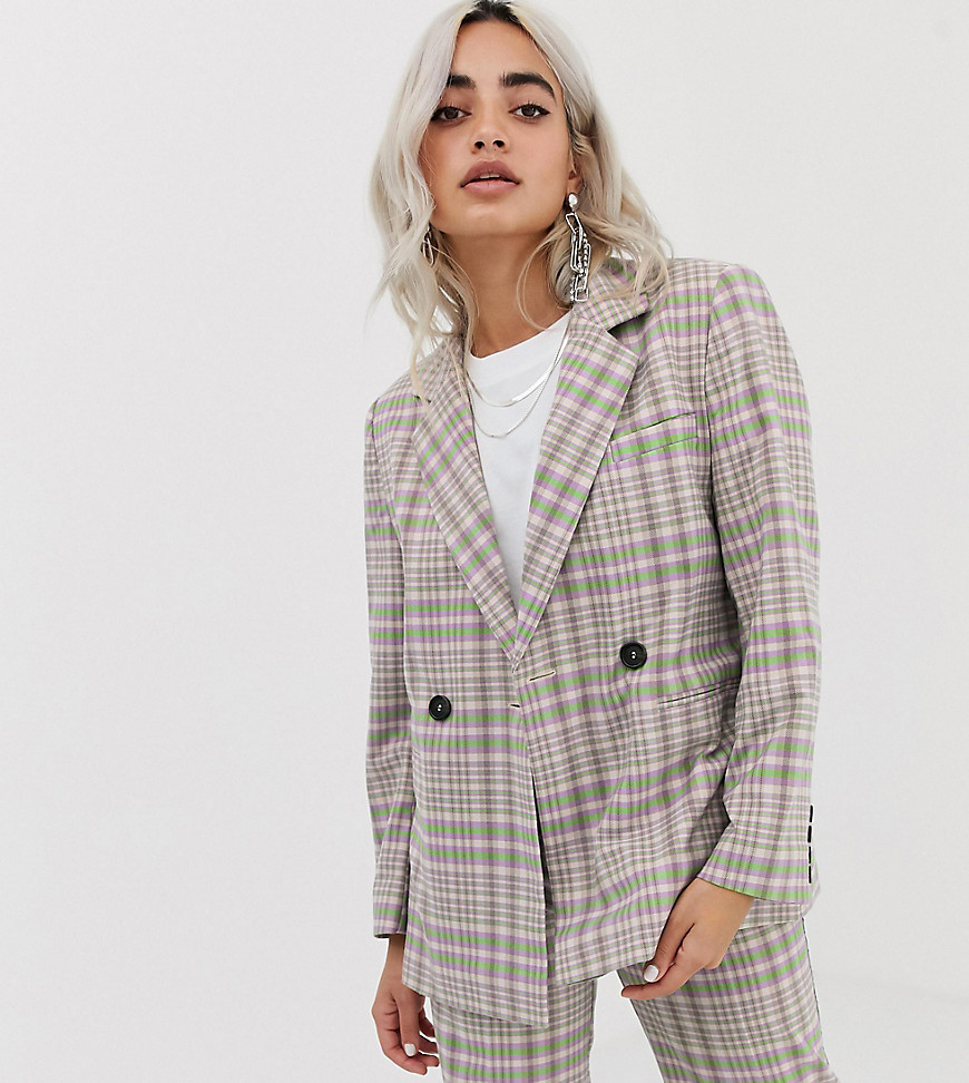 COLLUSION Petite double breasted check blazer with side tape