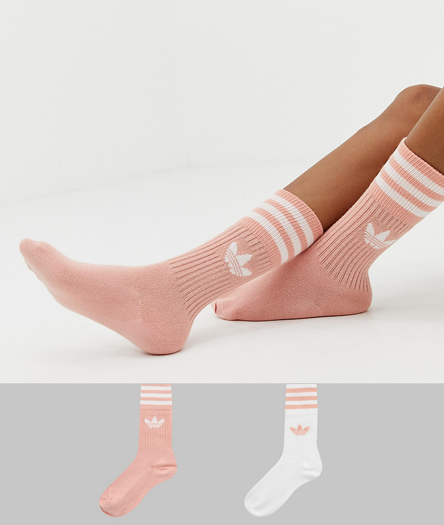 adidas Originals 2 pack solid crew socks in pink