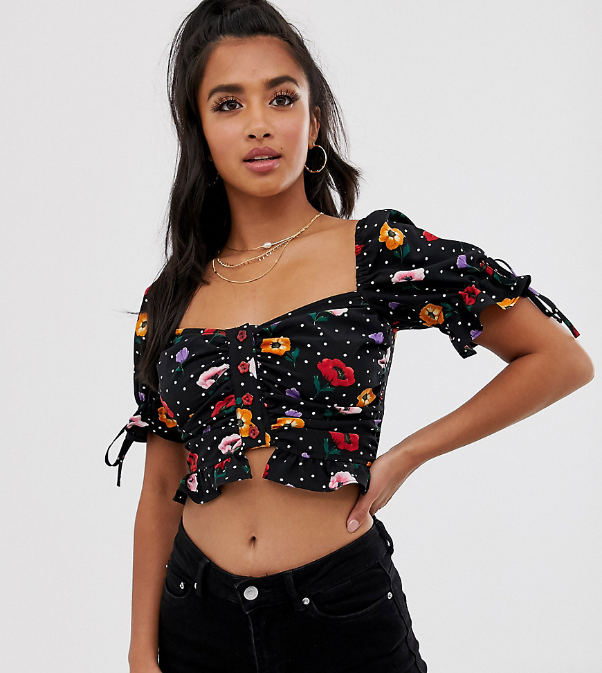 Fashion Union Petite button front milkmaid top in floral