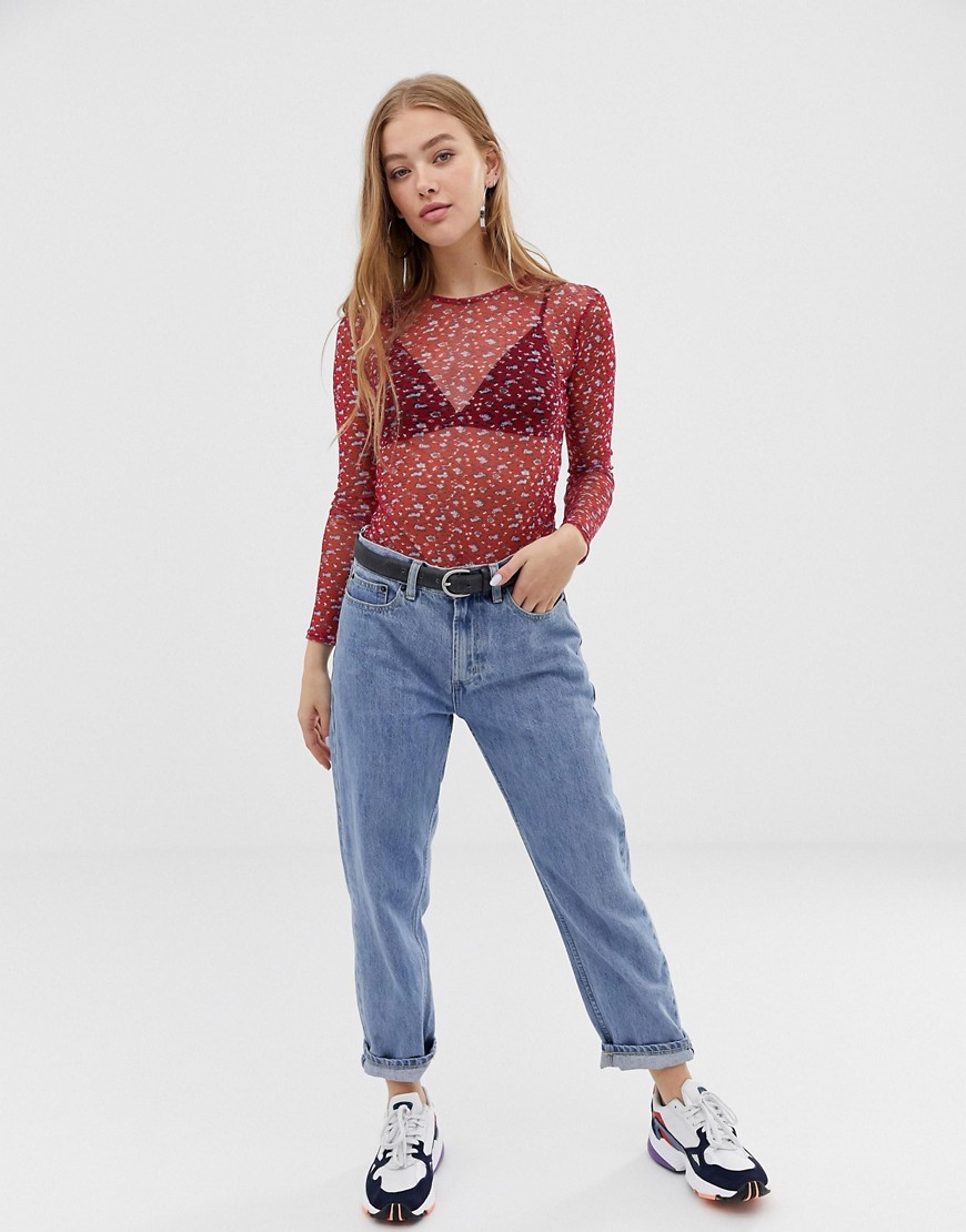 Daisy Street long sleeve top in vintage ditsy floral mesh