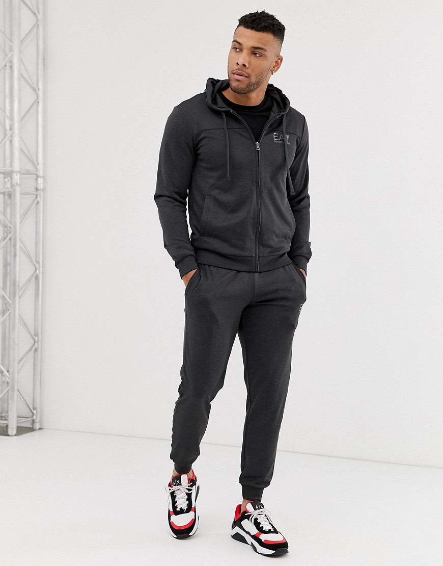 EA7 small logo hooded tracksuit in black